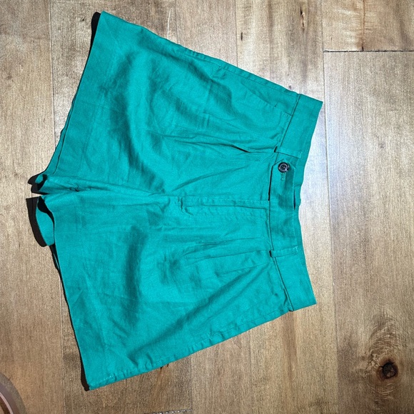 Banana Republic Linen High Rise Waist Shorts Pleated 4 Green - Picture 2 of 7